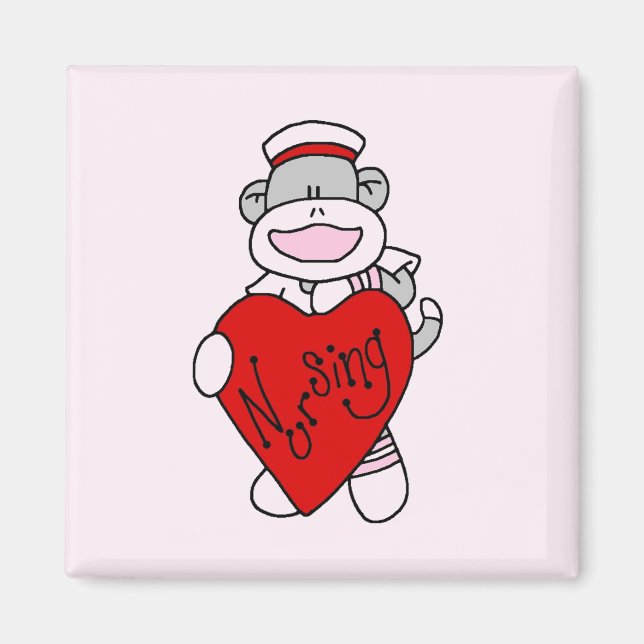 Sock Monkey I Liebe Pflege T - Shirt und Geschenke Magnet (Vorne)
