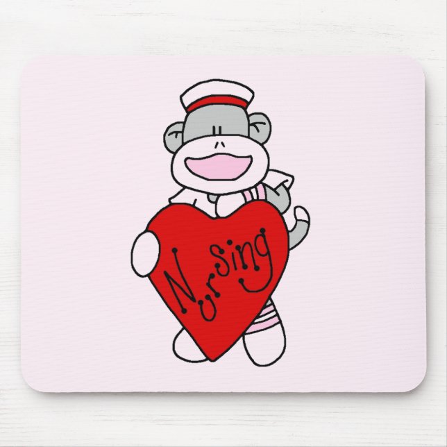 Sock Monkey I Liebe Pflege T - Shirt und Geschenke Mousepad (Vorne)