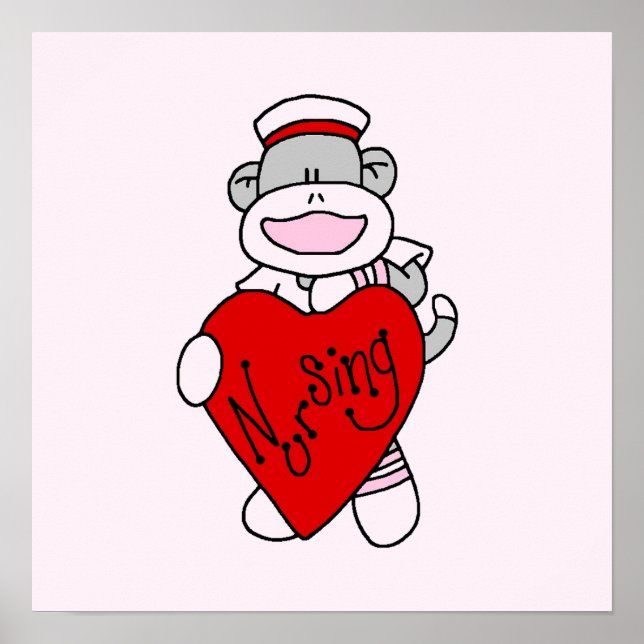 Sock Monkey I Liebe Pflege T - Shirt und Geschenke Poster (Vorne)