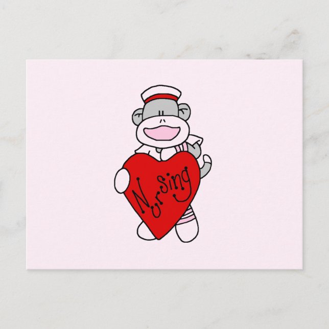 Sock Monkey I Liebe Pflege T - Shirt und Geschenke Postkarte (Vorderseite)