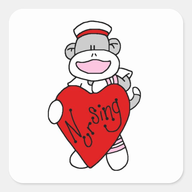 Sock Monkey I Liebe Pflege T - Shirt und Geschenke Quadratischer Aufkleber (Vorderseite)