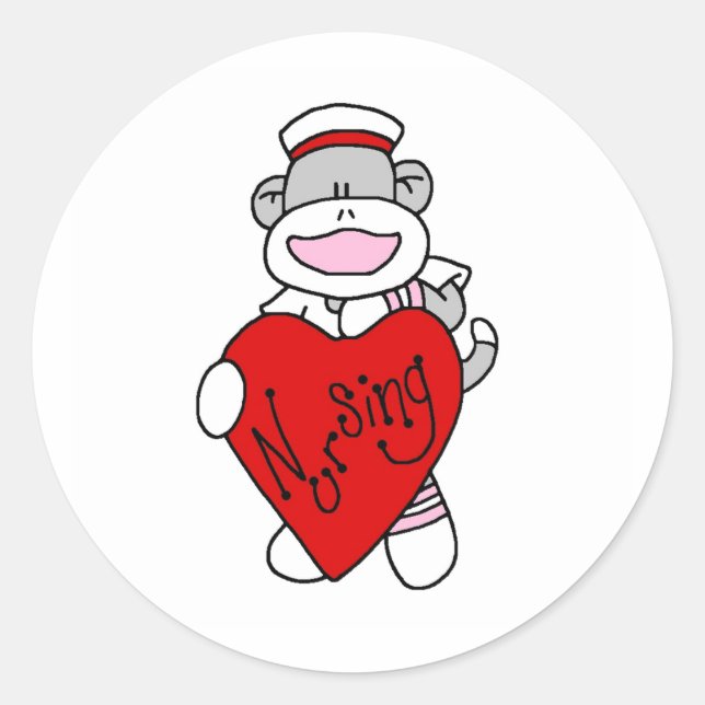 Sock Monkey I Liebe Pflege T - Shirt und Geschenke Runder Aufkleber (Vorderseite)