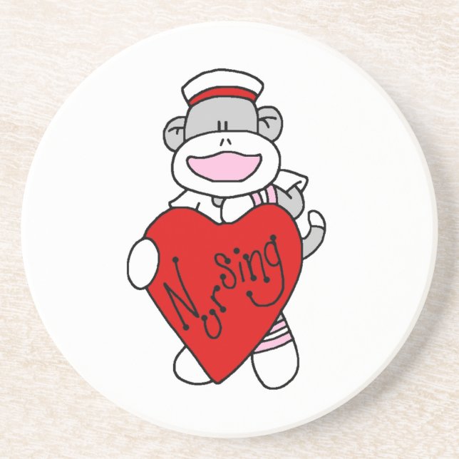 Sock Monkey I Liebe Pflege T - Shirt und Geschenke Untersetzer (Vorne)