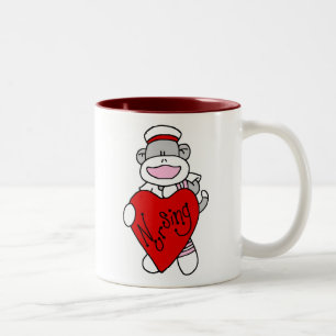 Sock Monkey I Liebe Pflege T - Shirt und Geschenke Zweifarbige Tasse