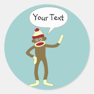 Sock Monkey - individuell anpassbare Comic-Sprechb Runder Aufkleber