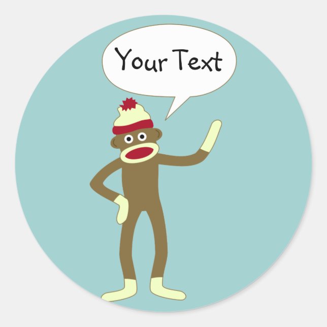Sock Monkey - individuell anpassbare Comic-Sprechb Runder Aufkleber (Vorderseite)
