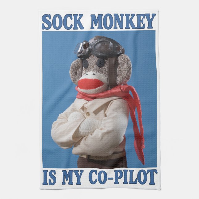 Sock Monkey ist mein Co-Pilot Geschirrtuch (Vertikal)