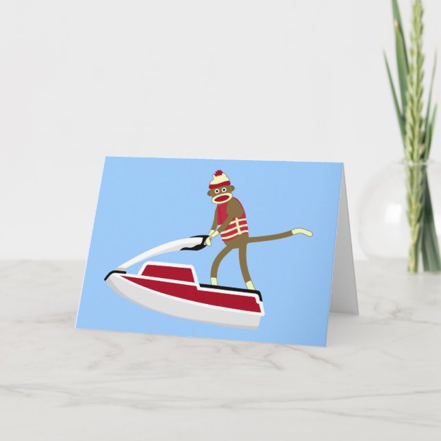Sock Monkey Jetski Karte (Vorderseite)