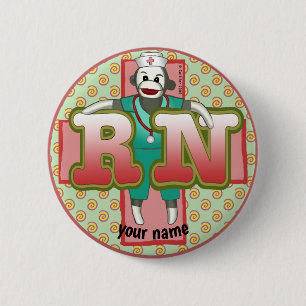 Sock Monkey Krankenpflegerin Button