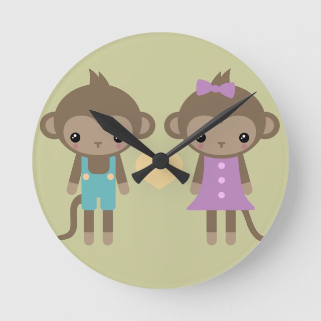 Sock Monkey-Liebe Runde Wanduhr (Vorderseite)