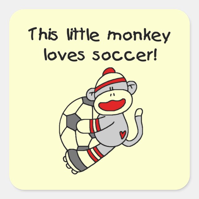 Sock Monkey Lieben Fußball T Shirts und Geschenke Quadratischer Aufkleber (Vorderseite)