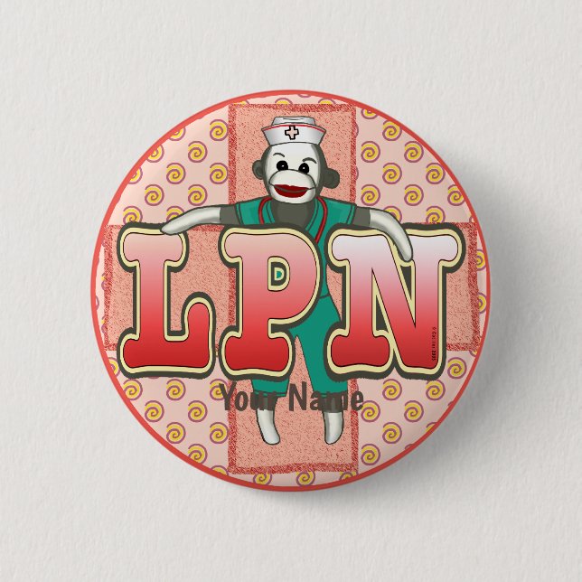 Sock Monkey LPN Nurse Button (Vorderseite)