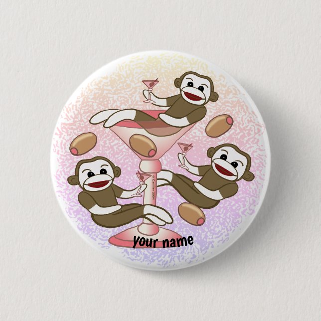 Sock Monkey Martini Button (Vorderseite)