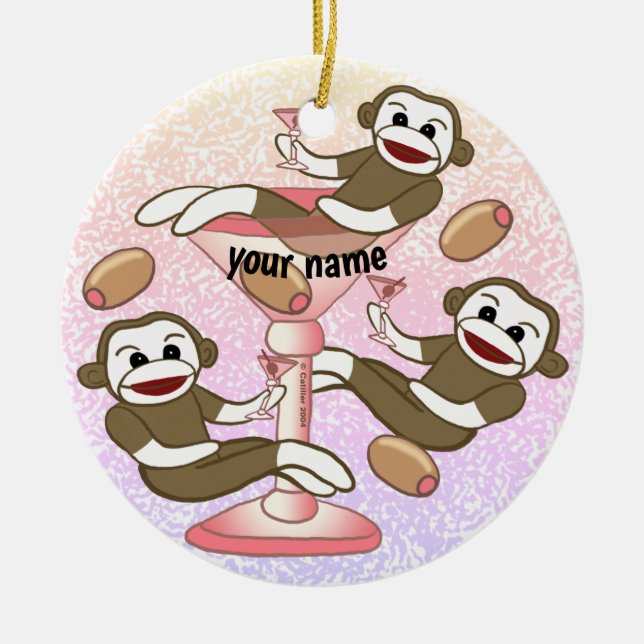 Sock Monkey Martini Keramik Ornament (Vorne)
