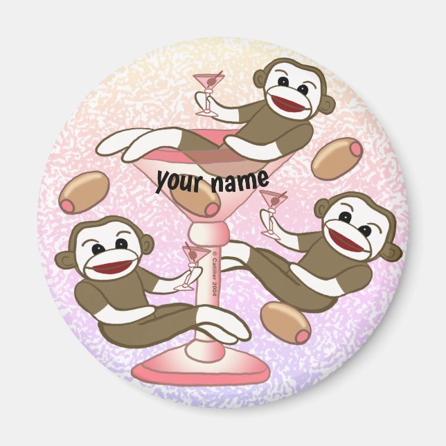 Sock Monkey Martini Magnet (Vorne)
