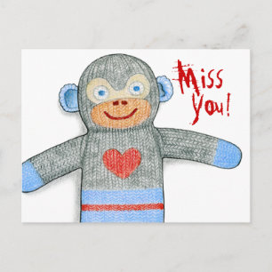 Sock Monkey "Miss You" Postkarte
