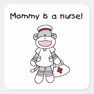 Sock Monkey Mommy Nurse T - Shirt und Geschenke Quadratischer Aufkleber