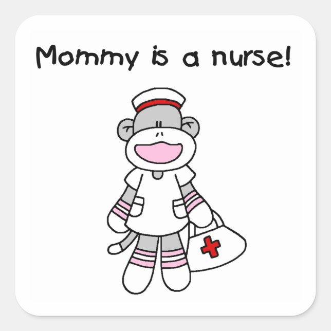 Sock Monkey Mommy Nurse T - Shirt und Geschenke Quadratischer Aufkleber (Vorderseite)