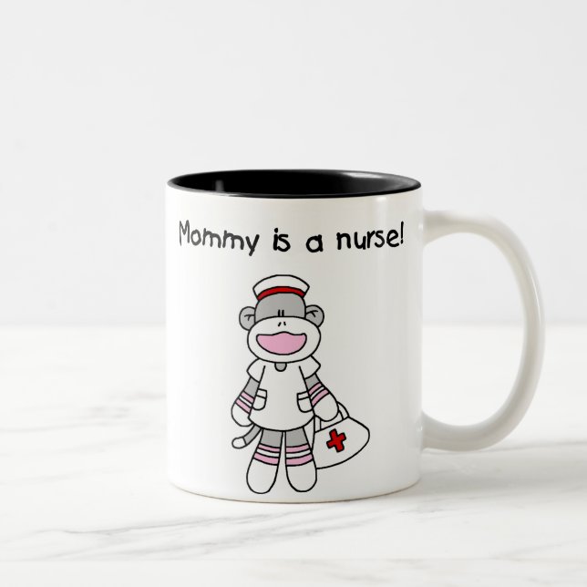 Sock Monkey Mommy Nurse T-shirts and Gifts Zweifarbige Tasse (Rechts)