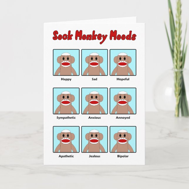 Sock Monkey Moods Grußkarte Karte (Vorderseite)