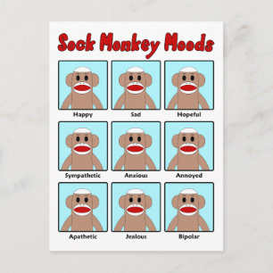 Sock Monkey Moods Postcard Postkarte