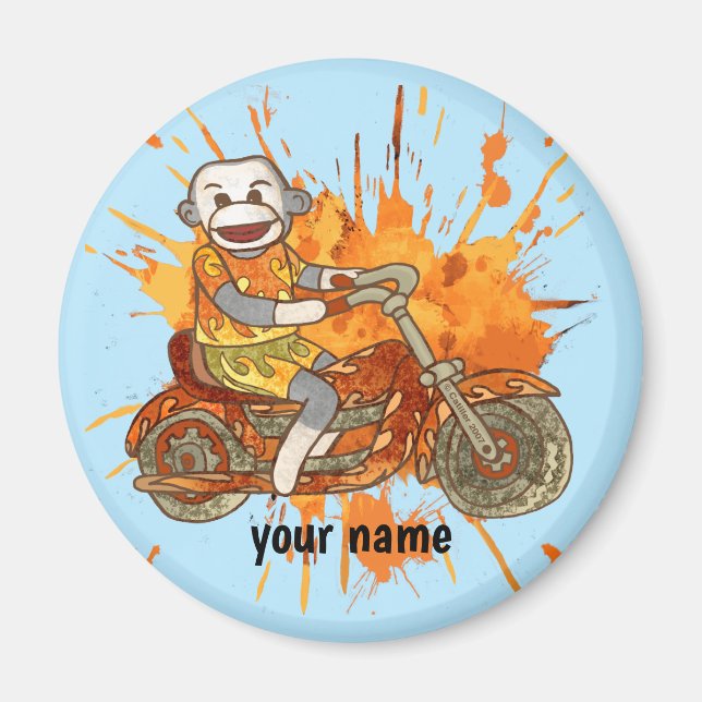 Sock Monkey Motorrad Biker  Magnet (Vorne)