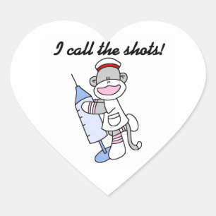 Sock Monkey Nurse I Call the Shots Geschenke Herz-Aufkleber