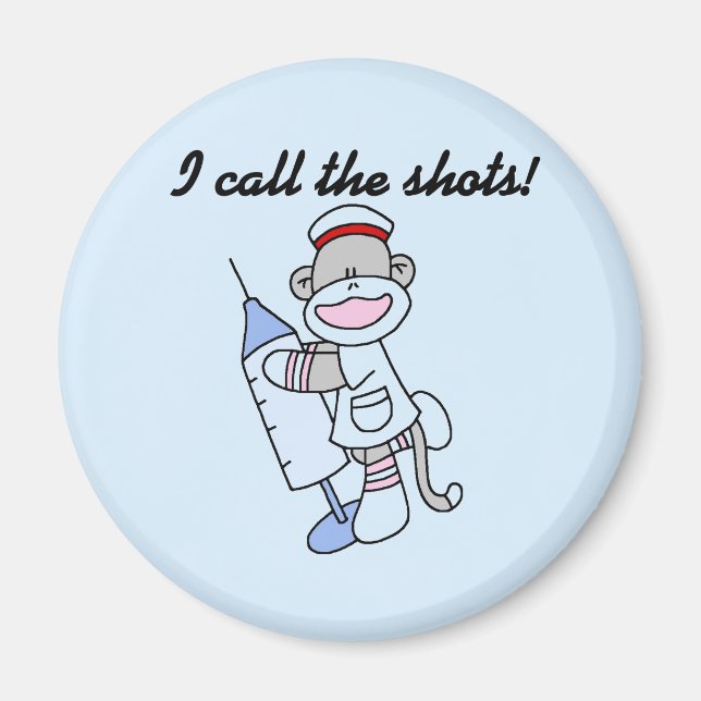 Sock Monkey Nurse I Call the Shots Geschenke Magnet (Vorne)