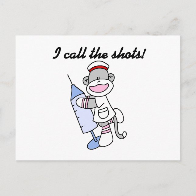 Sock Monkey Nurse I Call the Shots Geschenke Postkarte (Vorderseite)