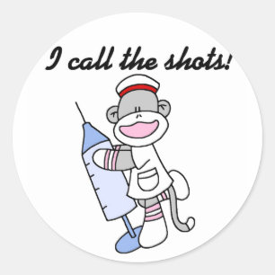 Sock Monkey Nurse I Call the Shots Geschenke Runder Aufkleber