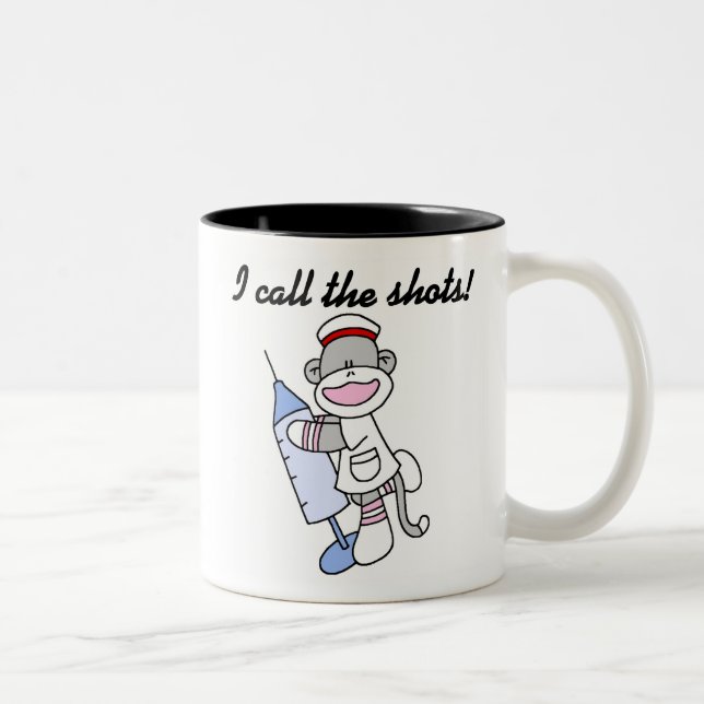 Sock Monkey Nurse I Call the Shots Geschenke Zweifarbige Tasse (Rechts)