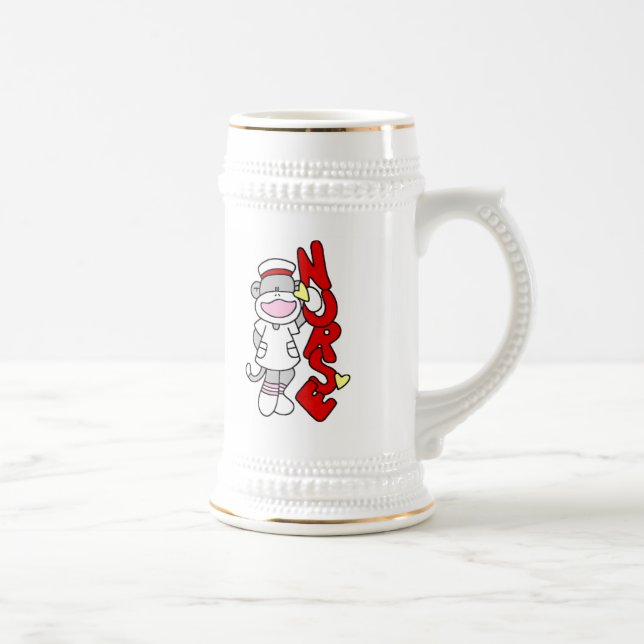 Sock Monkey Nurse T - Shirt und Geschenke Bierglas (Rechts)