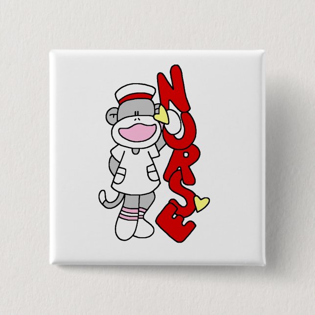 Sock Monkey Nurse T - Shirt und Geschenke Button (Vorderseite)