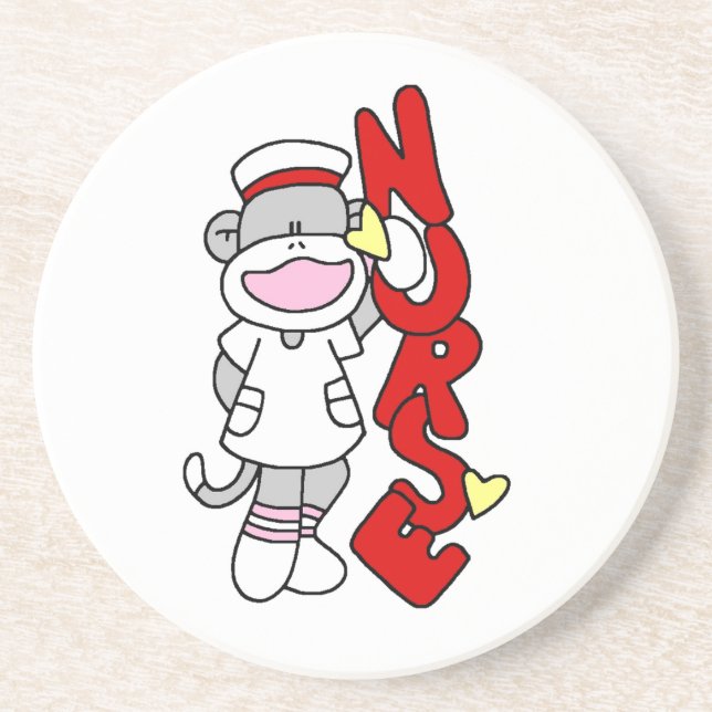 Sock Monkey Nurse T - Shirt und Geschenke Getränkeuntersetzer (Vorne)