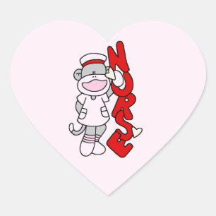Sock Monkey Nurse T - Shirt und Geschenke Herz-Aufkleber