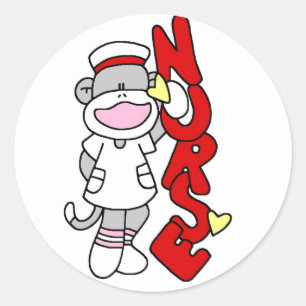 Sock Monkey Nurse T - Shirt und Geschenke Runder Aufkleber