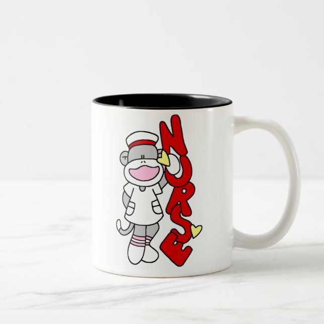 Sock Monkey Nurse T - Shirt und Geschenke Zweifarbige Tasse (Rechts)
