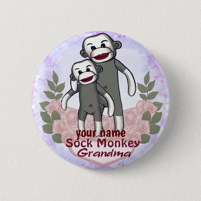 Sock Monkey Oma Button (Vorderseite)