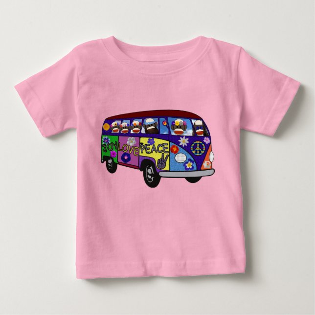 Sock Monkey Peace Bus  Baby T-shirt (Vorderseite)