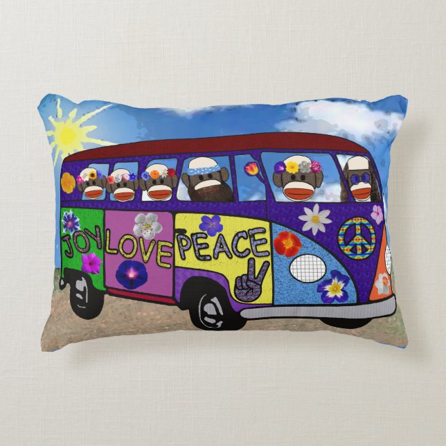 Sock Monkey Peace Bus Dekokissen (Vorderseite)