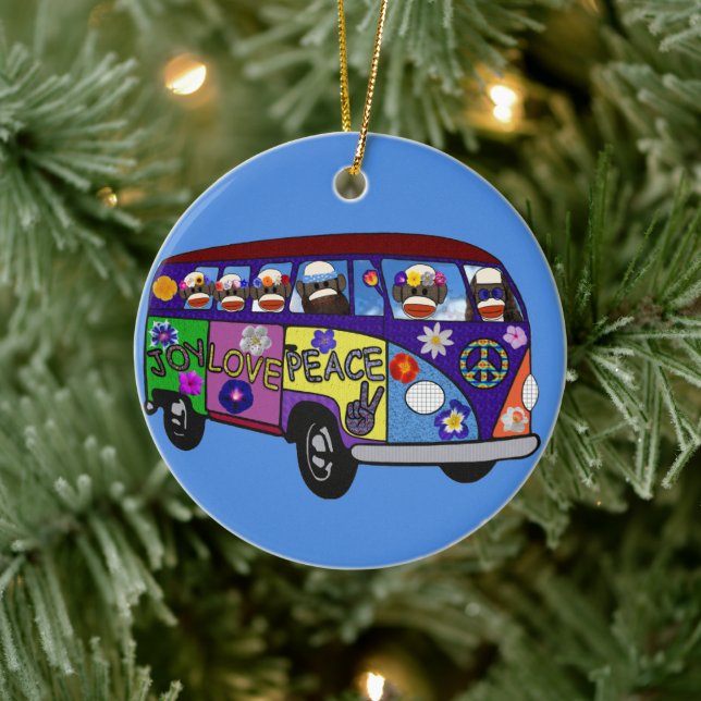 Sock Monkey Peace Bus  Keramik Ornament (Baum)
