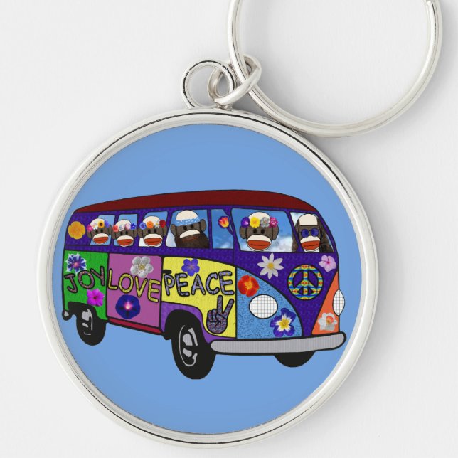Sock Monkey Peace Bus Keychain Schlüsselanhänger (Vorne)