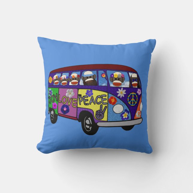 Sock Monkey Peace Bus  Kissen (Vorderseite)
