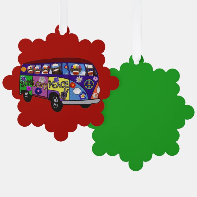 Sock Monkey Peace Bus Paper Ornament Card Karte (Vorderseite/Rückseite)