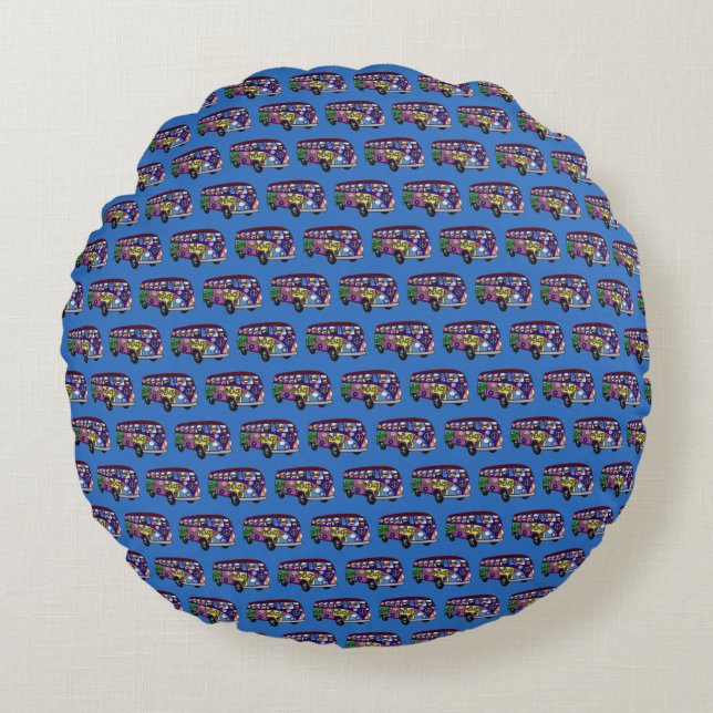 Sock Monkey Peace Bus  Rundes Kissen (Vorderseite)