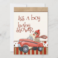 Sock Monkey Pedal Car, Boy Baby Shower Einladung