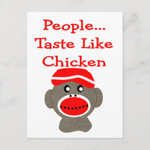 Sock Monkey "PEOPLE TASTE like CHICKEN" Postkarte