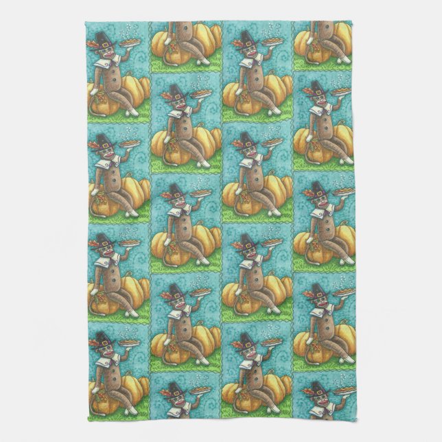 SOCK MONKEY PILGRIM, ERNTEDANK KÜCHE TOWEL GESCHIRRTUCH (Vertikal)