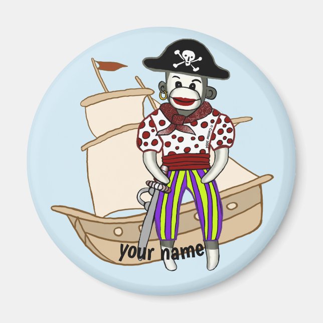 Sock Monkey Pirate Magnet (Vorne)