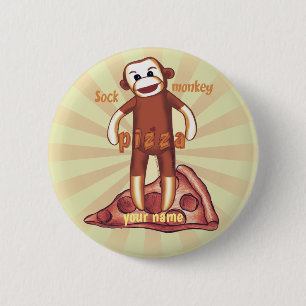 Sock Monkey Pizza Button